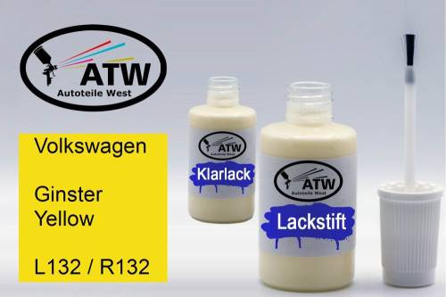 Volkswagen, Ginster Yellow, L132 / R132: 20ml Lackstift + 20ml Klarlack - Set, von ATW Autoteile West.